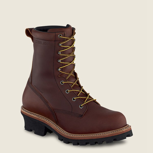 Red Wing Work Boots Mens Brown - Loggermax - 9-inch Insulated Waterproof Soft Toe Logger - 0392468-H